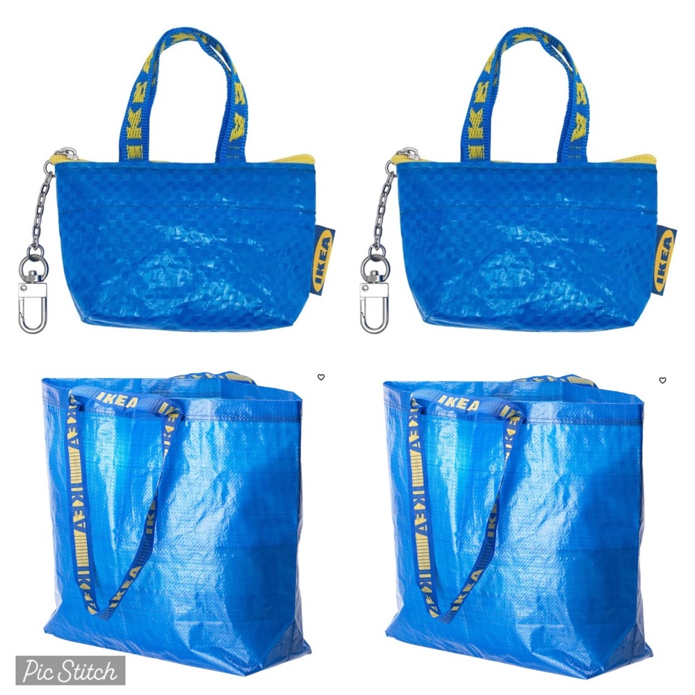 IKEA X2 FRAKTA extra Large BLUE Shopping Tote Bags + 2 small keychain totes